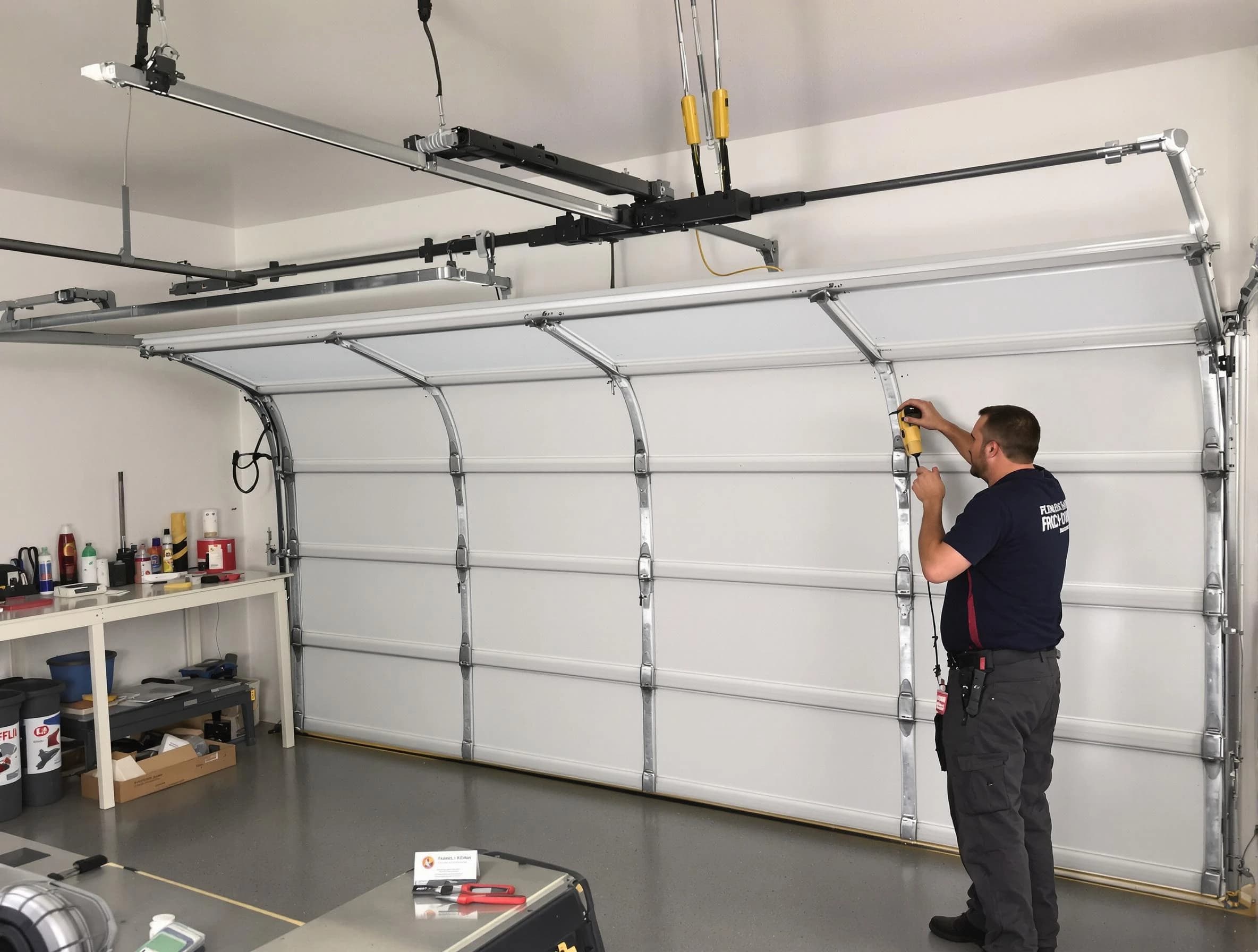 Woodbridge Garage Door Repair certified technician performing overhead door system repair in Woodbridge