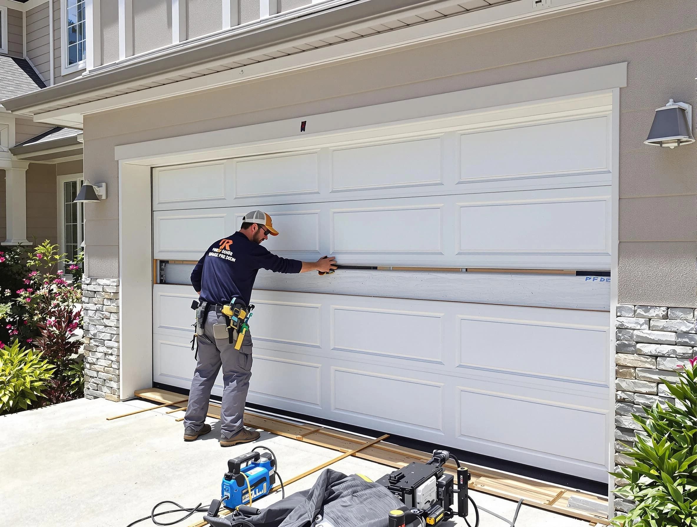 Woodbridge Garage Door Repair team performing complete garage door replacement at Woodbridge residence