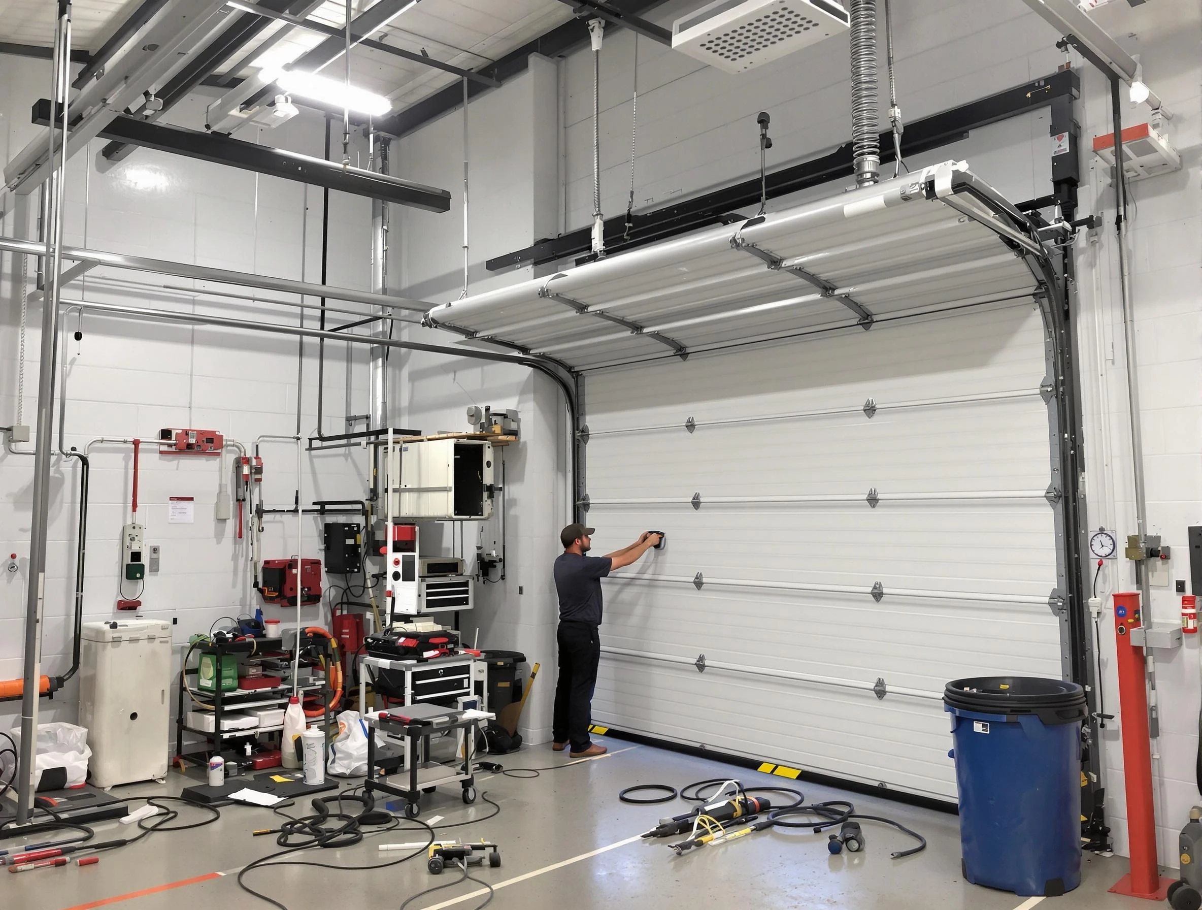 Woodbridge Garage Door Repair certified technician performing commercial door repair at a Woodbridge business facility