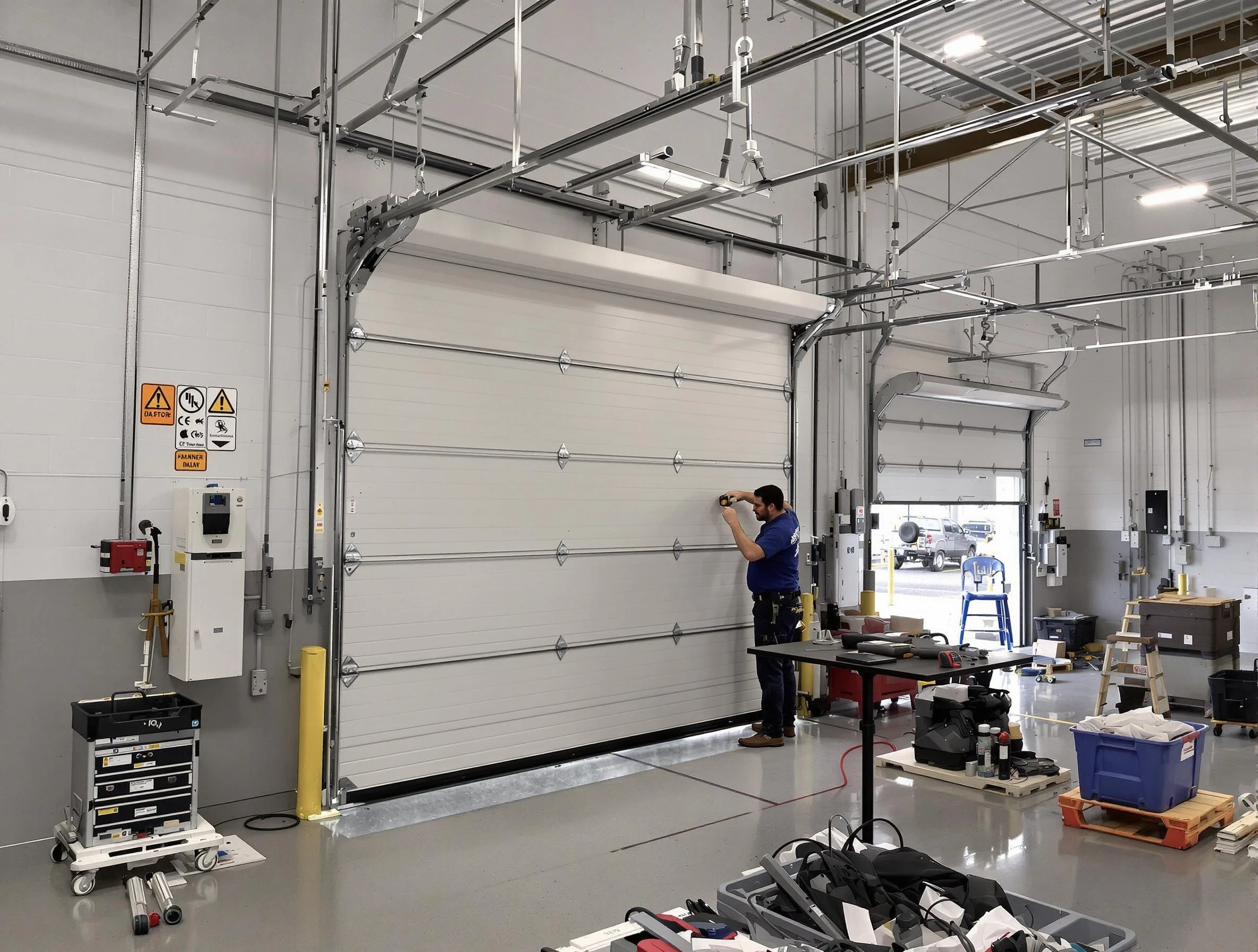 Commercial garage door repair being performed by Woodbridge Garage Door Repair expert in Woodbridge