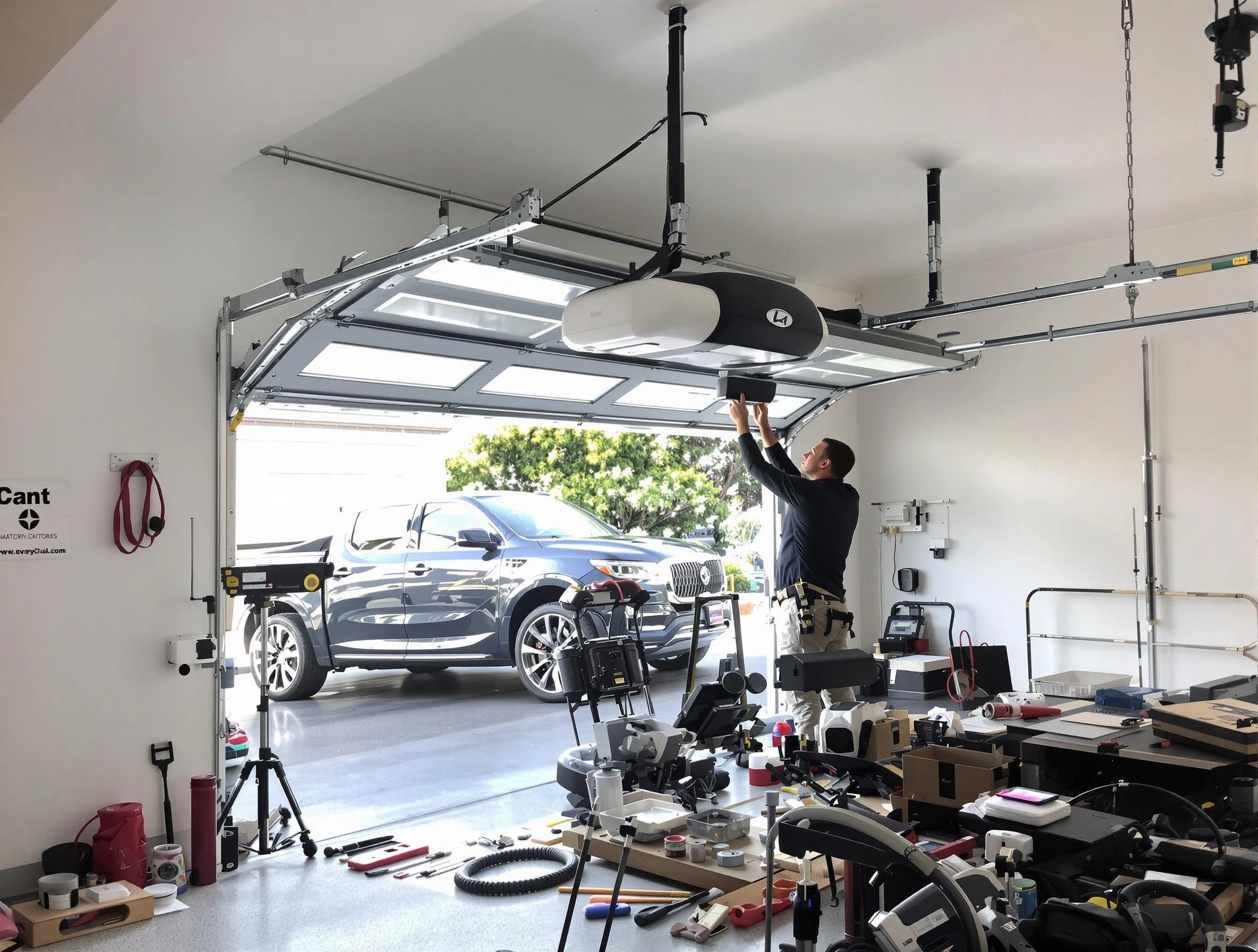Woodbridge Garage Door Repair specialist installing smart garage door opener system in Woodbridge home