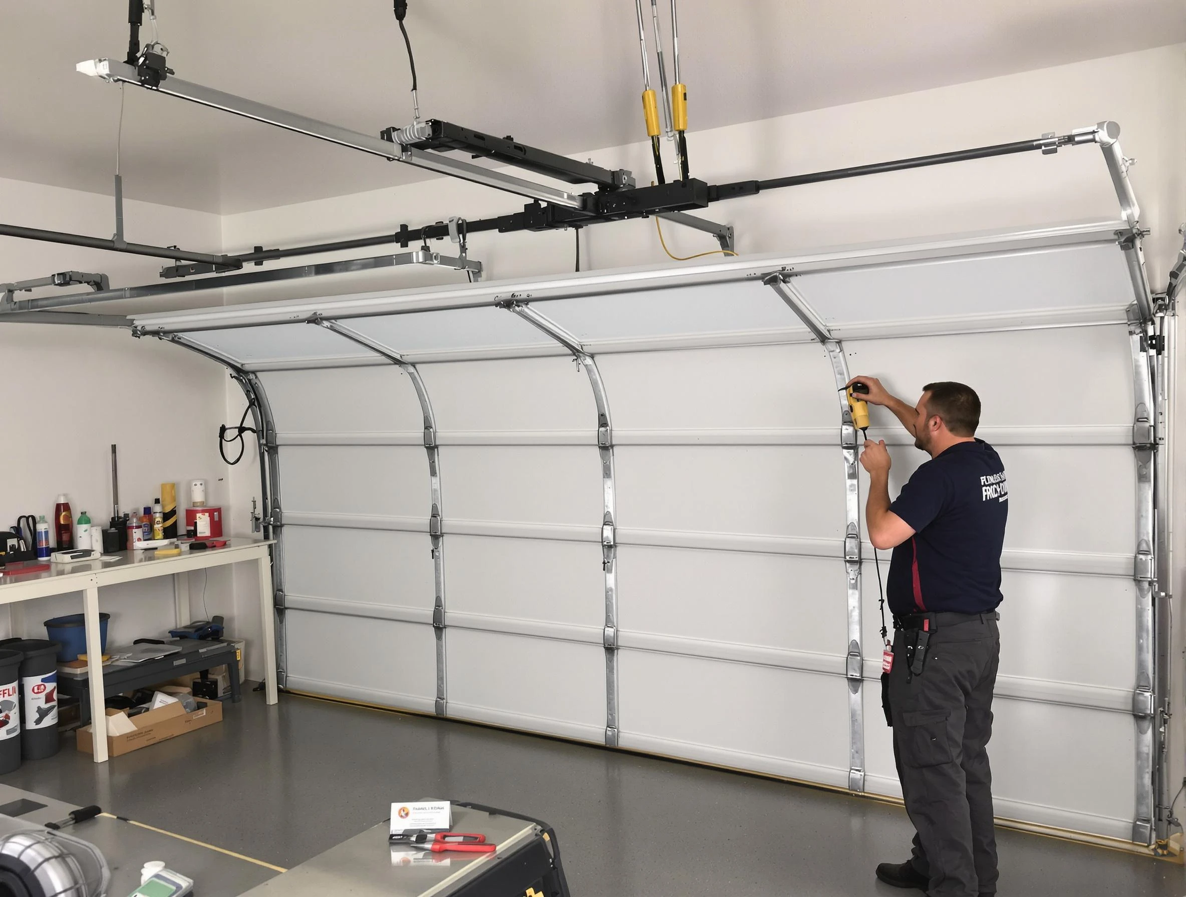 Woodbridge Garage Door Repair certified technician performing overhead door system repair in Woodbridge