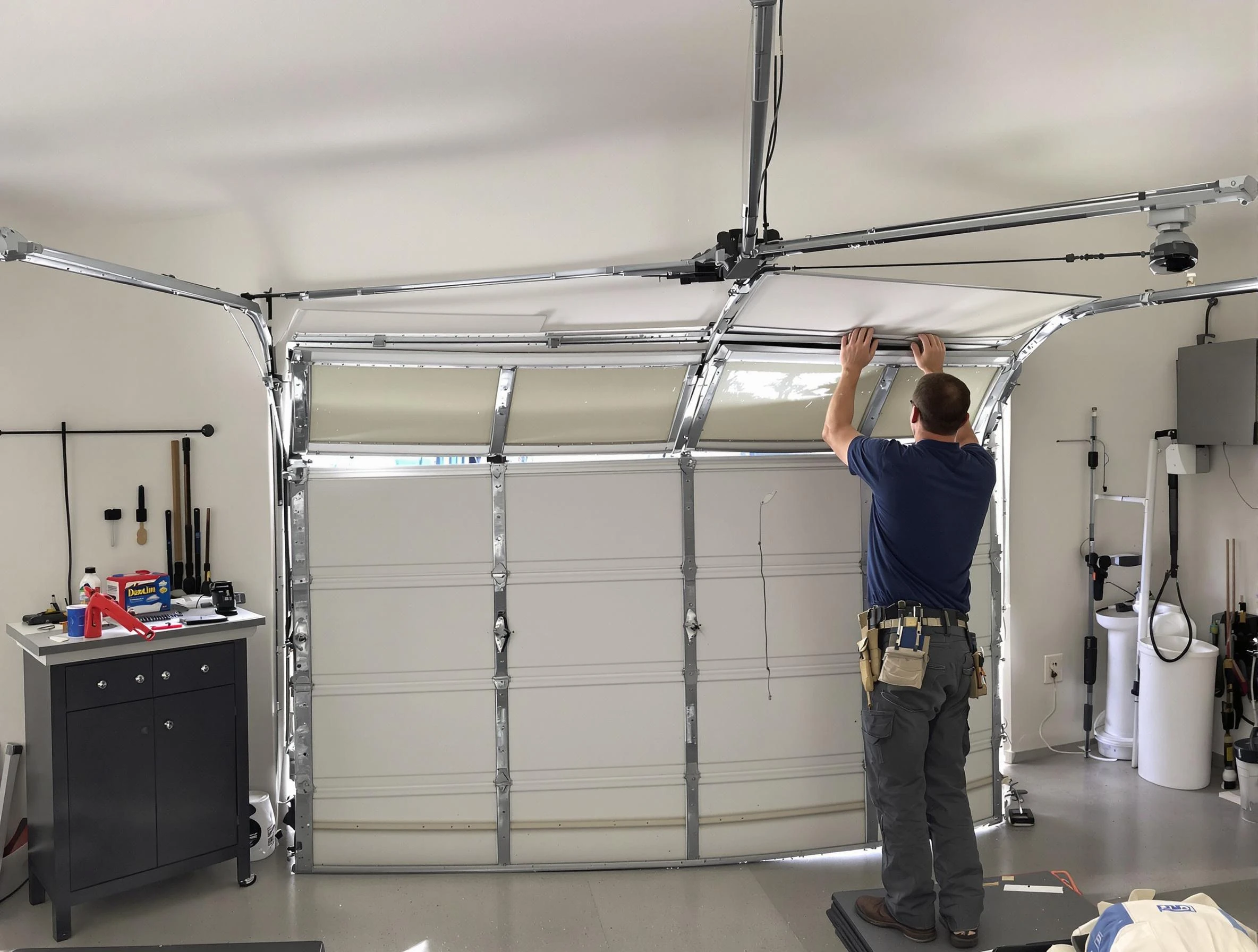 Woodbridge Garage Door Repair specialist performing precise section replacement on Woodbridge garage door